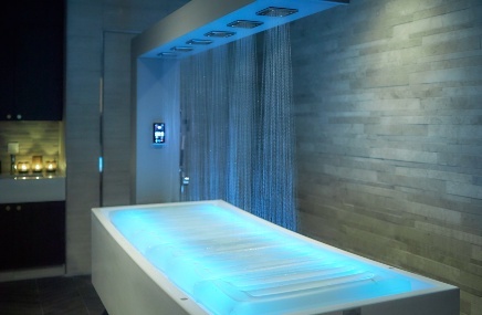 vichy shower with water coming from ceiling